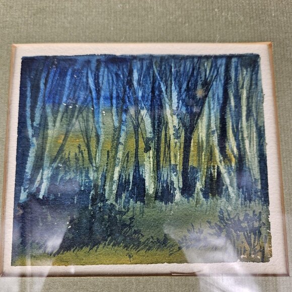 Shirley Other - Vintage Forest Landscape Original Watercolor Painting Signed Shirley Framed 7x9